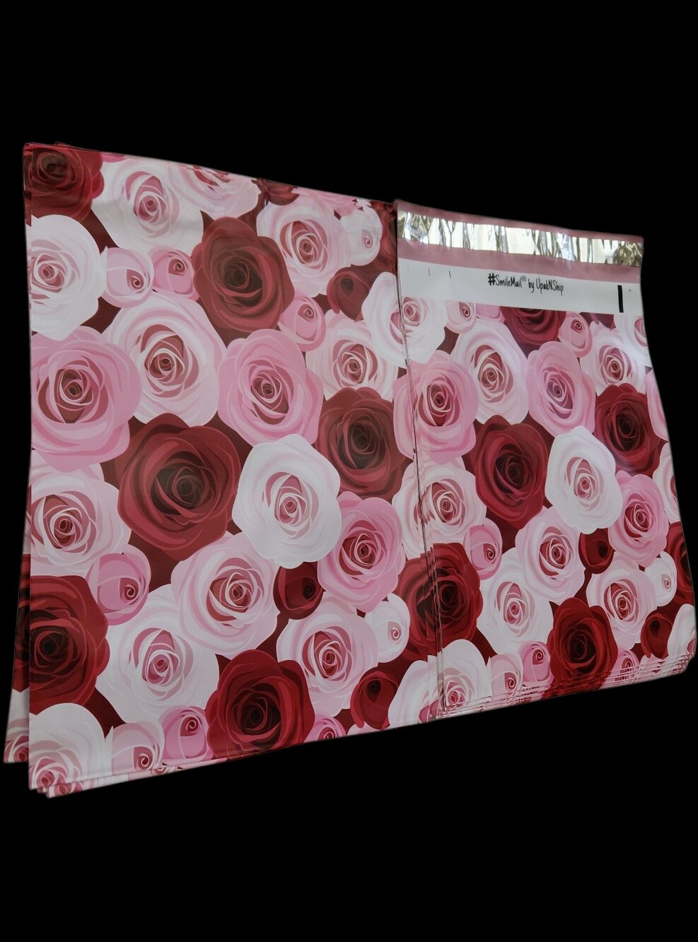 20ct. 10x13 Pink & Red Roses Polymailers Random Thank Cards/Stickers - Picture 4 of 7
